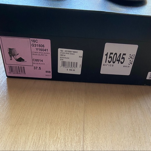 Chanel Open Toe Sandals Heels 37.5 Black Beige - Picture 9 of 9